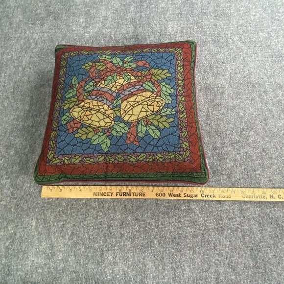 Vintage 90s Riverdale Christmas Tapestry Throw Pillow Bells Ornaments 16x16 USA - Picture 8 of 11